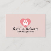 Pet Sitting Cute Paw Heart Logo Blush Pink Visitekaartje (Voorkant)