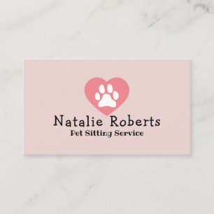 Pet Sitting Cute Paw Heart Logo Blush Pink Visitekaartje
