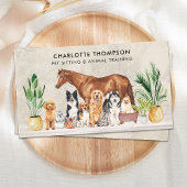 Pet Sitting Dog Cat Horse Boho Waterverf Animals Visitekaartje