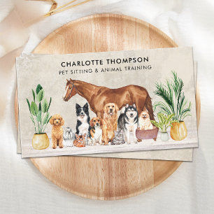 Pet Sitting Dog Cat Horse Boho Waterverf Animals Visitekaartje
