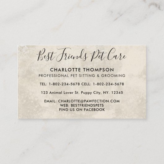 Pet Sitting Dog Cat Horse Elegant Animals Visitekaartje (Achterkant)