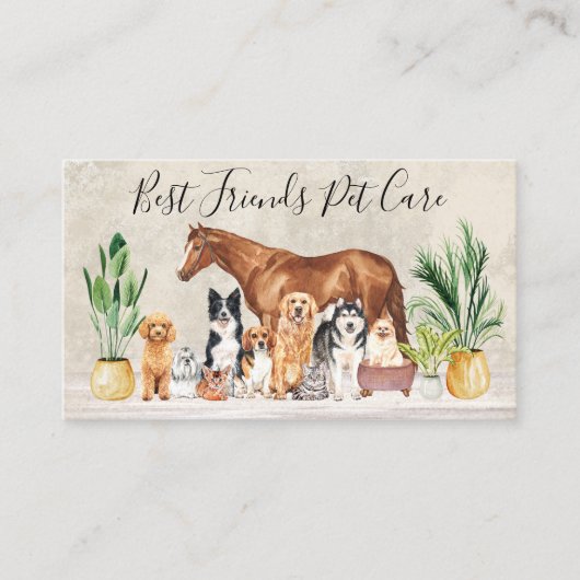 Pet Sitting Dog Cat Horse Elegant Animals Visitekaartje (Voorkant)