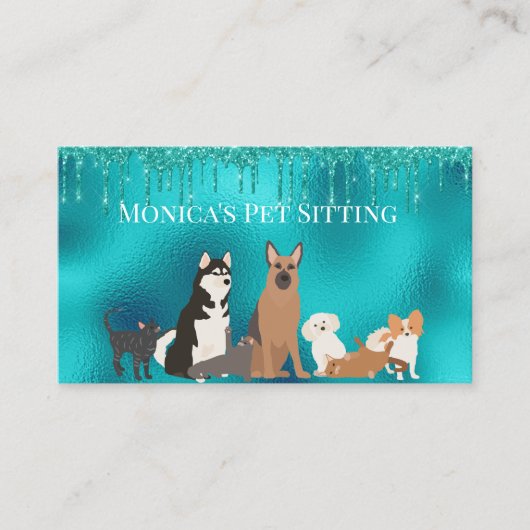 Pet Sitting Dog Cat Pet Sitting Robin's Egg Blue Visitekaartje (Voorkant)