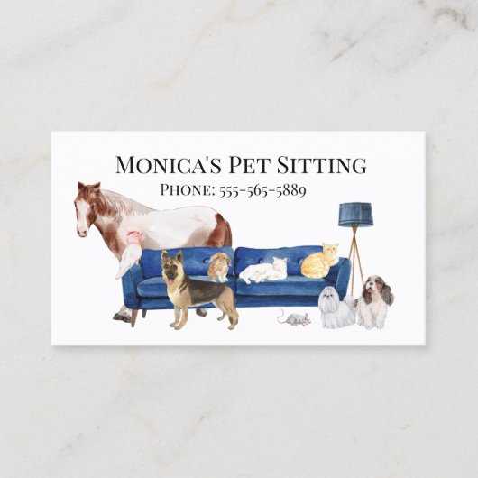 Pet Sitting Dog Cat Training Waterverf Pets Horse Visitekaartje (Voorkant)