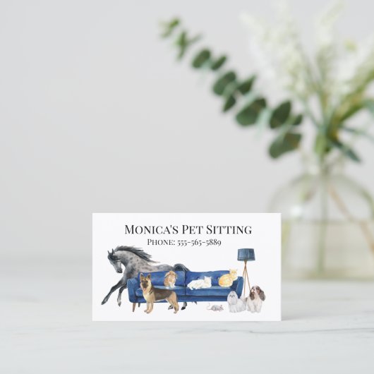 Pet Sitting Dog Cat Training Waterverf Pets Horse Visitekaartje (Staand voorkant)