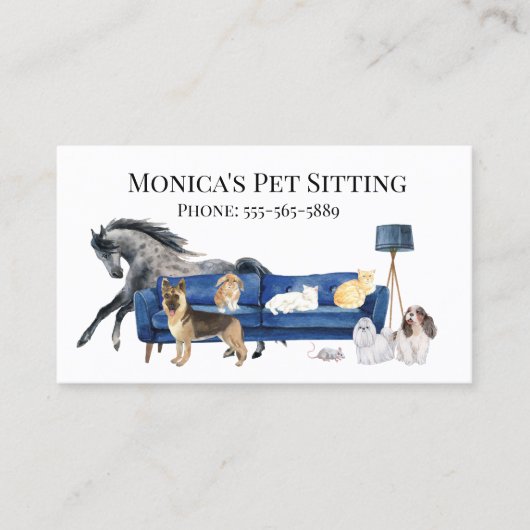 Pet Sitting Dog Cat Training Waterverf Pets Horse Visitekaartje (Voorkant)
