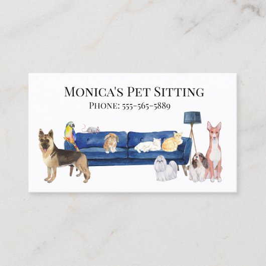 Pet Sitting Dog Cat Training Waterverven Pets Visitekaartje (Voorkant)
