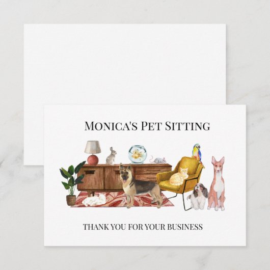 Pet Sitting Dog Kat Training Dank je kaart (Voorkant / Achterkant)