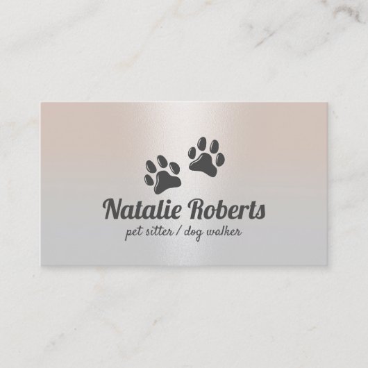 Pet Sitting Dog Paws Logo Classy Silver Visitekaartje (Voorkant)