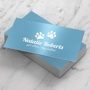 Pet Sitting Dog Paws Logo Modern Blauw Visitekaartje