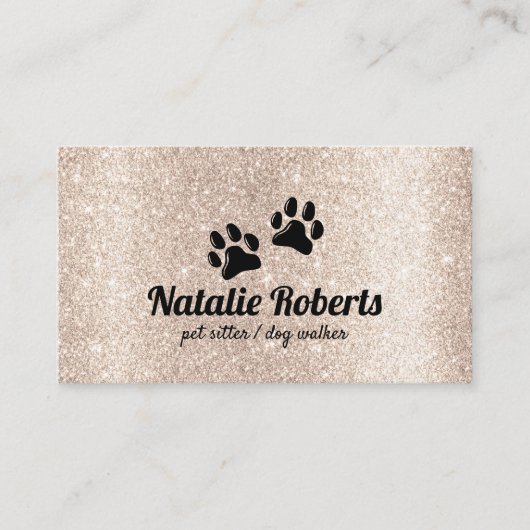 Pet Sitting Dog Paws Logo Moderne Gold Glitter Visitekaartje (Voorkant)