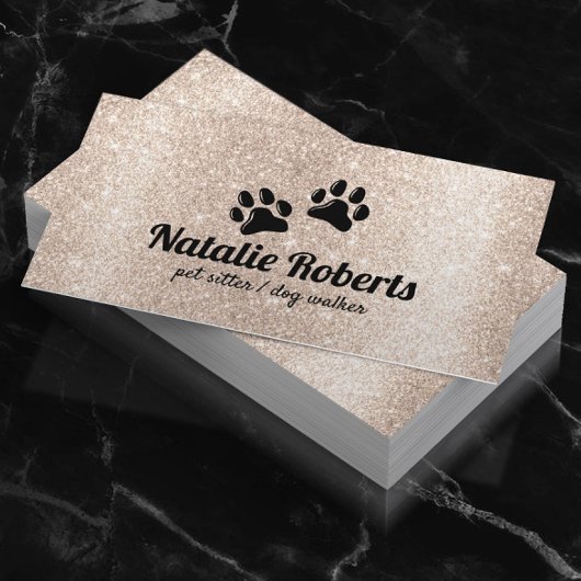 Pet Sitting Dog Paws Logo Moderne Gold Glitter Visitekaartje