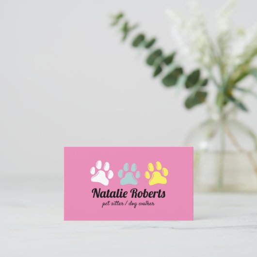 Pet Sitting Dog Walker Cute 3 kleurenafdrukken Visitekaartje (Staand voorkant)