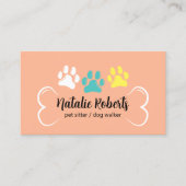 Pet Sitting Dog Walker Schattigee Paws Perzikkleur Visitekaartje (Voorkant)