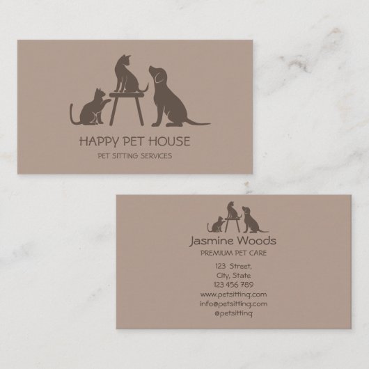 Pet Sitting Dog Walking Cat Veterinarian Business Visitekaartje (Voorkant / Achterkant)