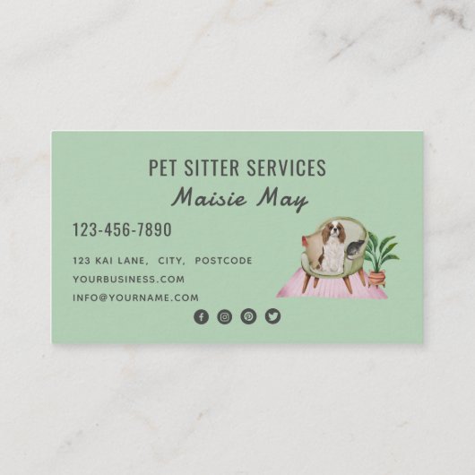 Pet Sitting, Dog Walking, Grooming Visitekaartje (Achterkant)