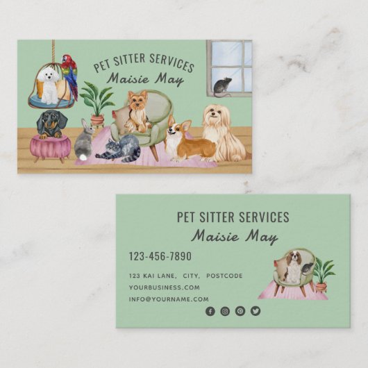 Pet Sitting, Dog Walking, Grooming Visitekaartje (Voorkant / Achterkant)