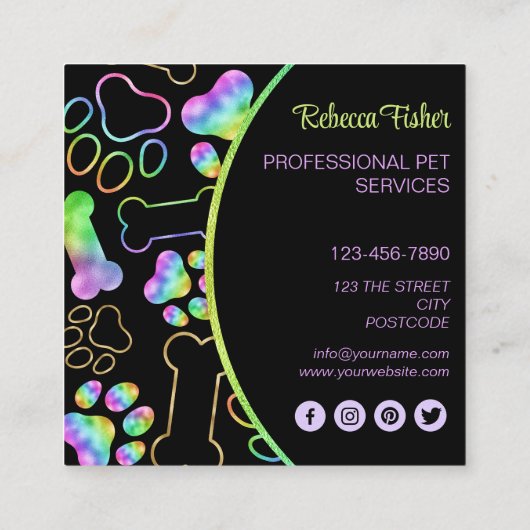 Pet Sitting, Dog Walking, Grooming Visitekaartje (Achterkant)