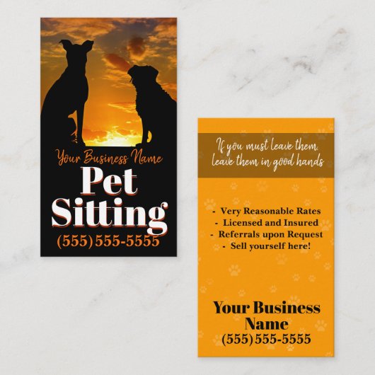Pet Sitting, Doggie Day Care Custom Promo Card Visitekaartje (Voorkant / Achterkant)