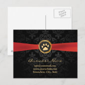 Pet Sitting Gold Paw & Red Ribbon Elegant Damask Briefkaart (Voorkant / Achterkant)