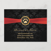 Pet Sitting Gold Paw & Red Ribbon Elegant Damask Briefkaart (Voorkant)