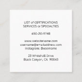 Pet Sitting Groomer Service Modern Black and White Vierkante Visitekaartje (Achterkant)