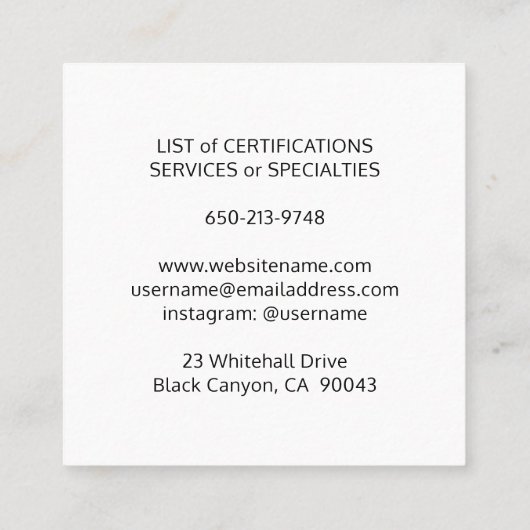 Pet Sitting Groomer Service Modern Black and White Vierkante Visitekaartje (Achterkant)