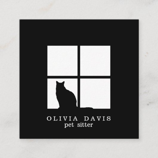 Pet Sitting Groomer Service Modern Black and White Vierkante Visitekaartje (Voorkant)