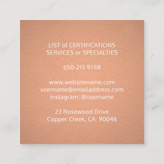 Pet Sitting Groomer Services Copper Metallic look Vierkante Visitekaartje (Achterkant)