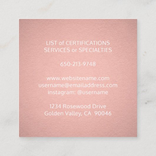 Pet Sitting Groomer Services roze Rose Gold Modern Vierkante Visitekaartje (Achterkant)