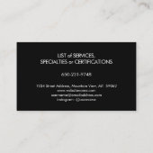 Pet Sitting | Groomer Services Uniek Modern Zwart Visitekaartje (Achterkant)