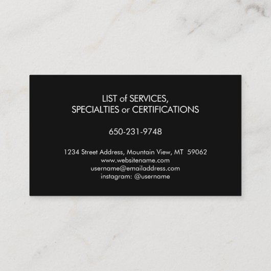 Pet Sitting | Groomer Services Uniek Modern Zwart Visitekaartje (Achterkant)