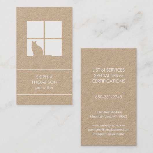 Pet Sitting Groomer Services Unieke Verticale Kraf Visitekaartje (Voorkant / Achterkant)