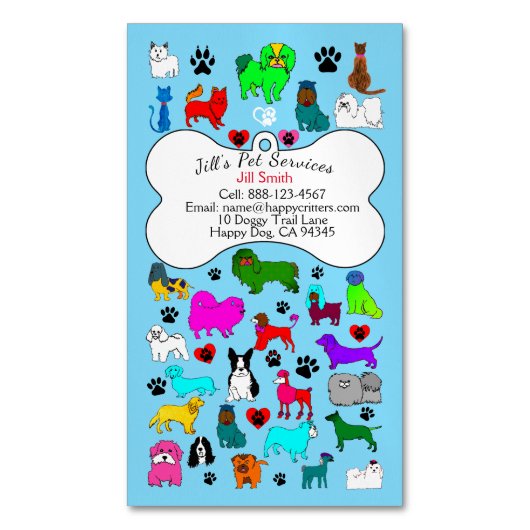 Pet Sitting, Grooming & Veterinary Services Magnet Magnetisch Visitekaartje (Voorkant Verticaal)
