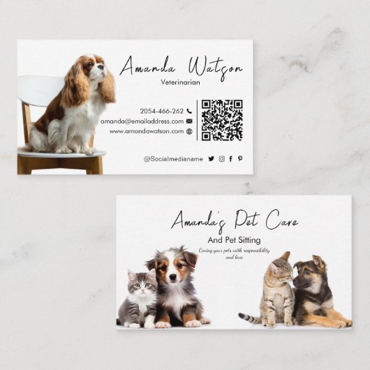 Pet Sitting, Huisdierenwinkel, dierenkliniek, Dier Visitekaartje (Voorkant / Achterkant)