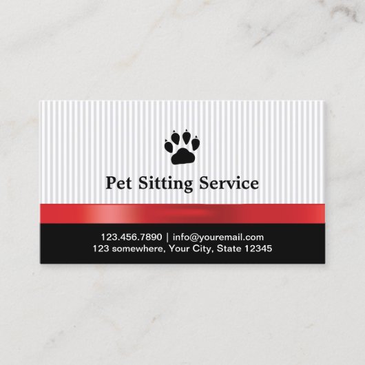 Pet Sitting Leuke Poot Print Rood Lint Visitekaartje (Voorkant)