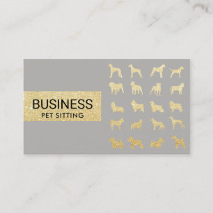 Pet Sitting Modern Gold Silver Dogs Silhouettes Visitekaartje