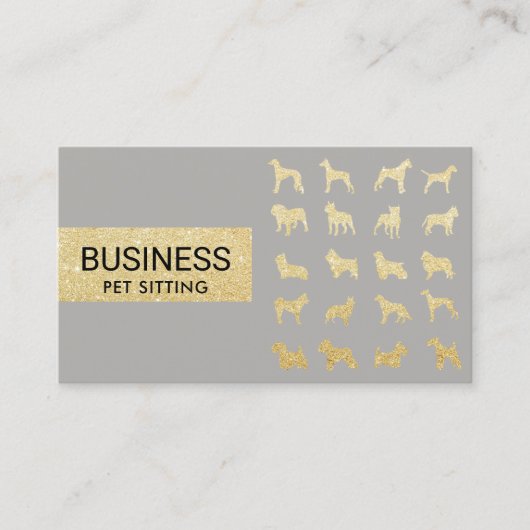 Pet Sitting Modern Gold Silver Dogs Silhouettes Visitekaartje (Voorkant)