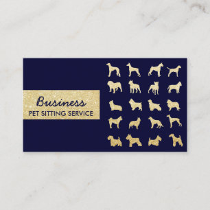 Pet Sitting Pet Care Navy & Gold Dogs Silhouettes Visitekaartje