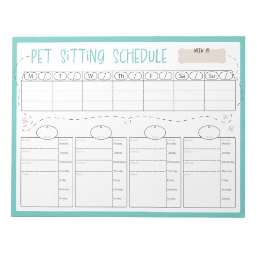 Pet Sitting Schedule Notitieblok (Voorkant)
