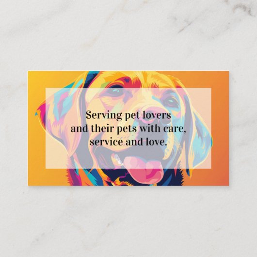 Pet Sitting Service Dog Walking Pop Art Golden Lab Visitekaartje (Achterkant)