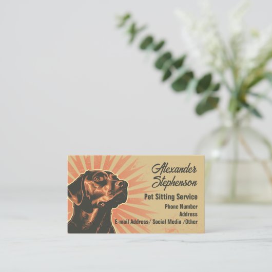 Pet Sitting Service Dog Walking Retro Black Lab Visitekaartje (Staand voorkant)