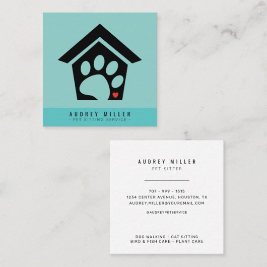 Pet Sitting Service Pet Care Square Visitekaartje (Voorkant / Achterkant)