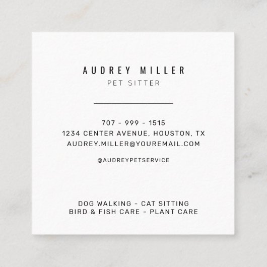 Pet Sitting Service Pet Care Square Visitekaartje (Achterkant)