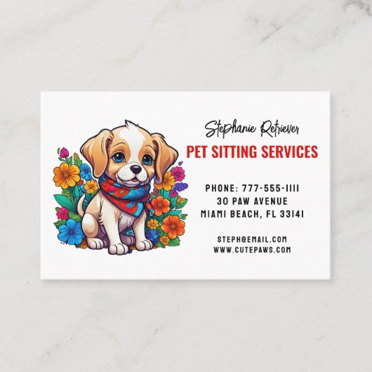 Pet Sitting Service Schattigee Puppy Visitekaartje (Voorkant)