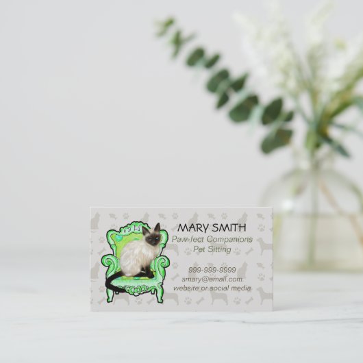 Pet Sitting Service Visitekaartje met Siamese Cat (Staand voorkant)