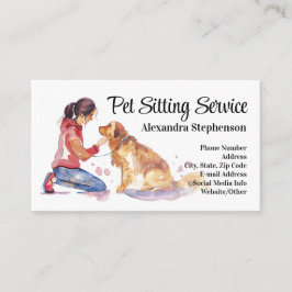 Pet Sitting Service Watercolor Pet Cat Animal Care Visitekaartje