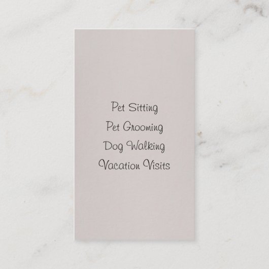 Pet Sitting Services Cat Grooming Dog Walking Visitekaartje (Achterkant)
