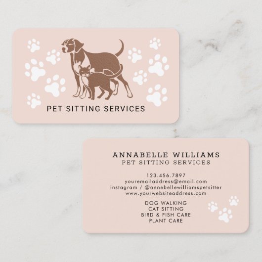 Pet Sitting Services Roos Gold & Blush Pink Busine Visitekaartje (Voorkant / Achterkant)