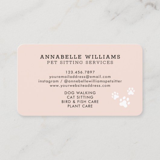 Pet Sitting Services Roos Gold & Blush Pink Busine Visitekaartje (Achterkant)